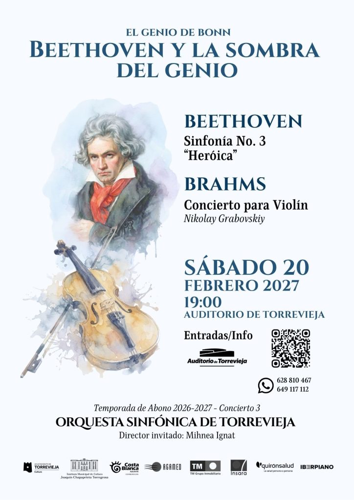 Cartel del concierto «Beethoven y la sombra del genio» de la Orquesta Sinfónica de Torrevieja, 20 de febrero de 2027