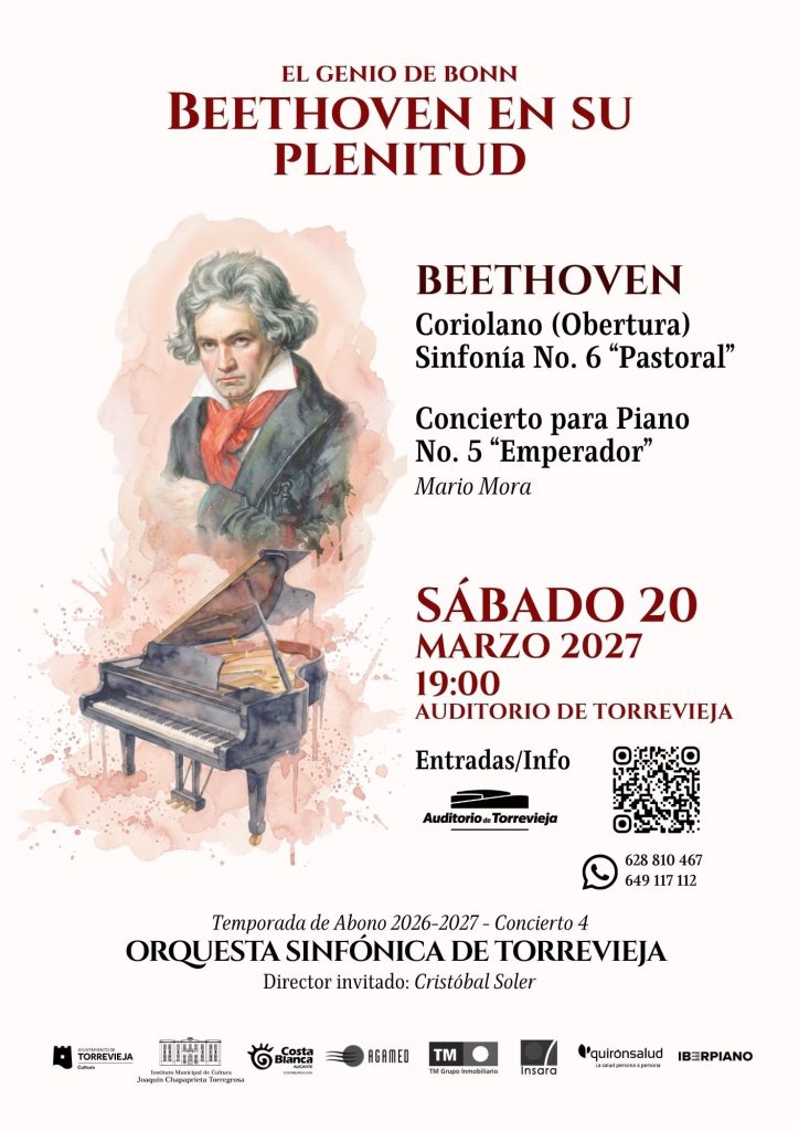 Cartel del concierto «Beethoven en su plenitud» de la Orquesta Sinfónica de Torrevieja, 20 de marzo de 2027