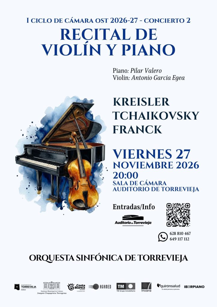Cartel del concierto «Recital de violín y piano» de la Orquesta Sinfónica de Torrevieja, 27 de noviembre de 2026