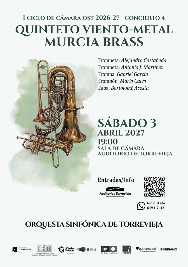 Cartel del concierto «Quinteto Murcia Brass» de la Orquesta Sinfónica de Torrevieja, 3 de abril de 2027