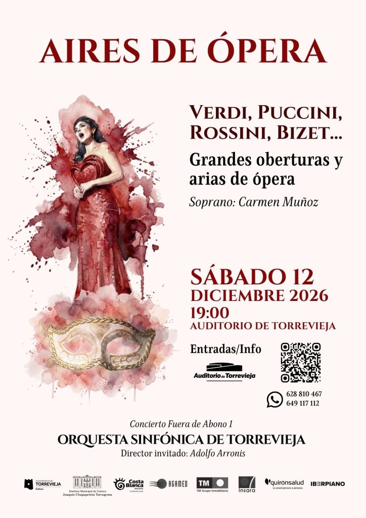Cartel del concierto «Aires de Ópera» de la Orquesta Sinfónica de Torrevieja, 12 de diciembre de 2026