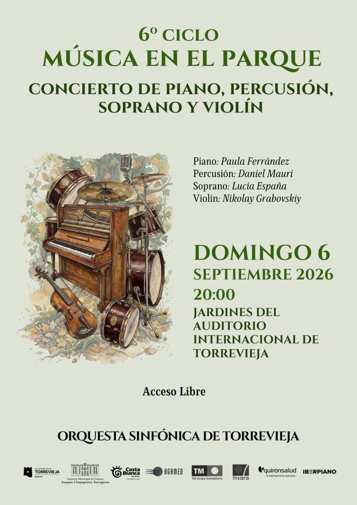 Cartel del concierto «Música en el Parque · Concierto 3» de la Orquesta Sinfónica de Torrevieja, 6 de septiembre de 2026